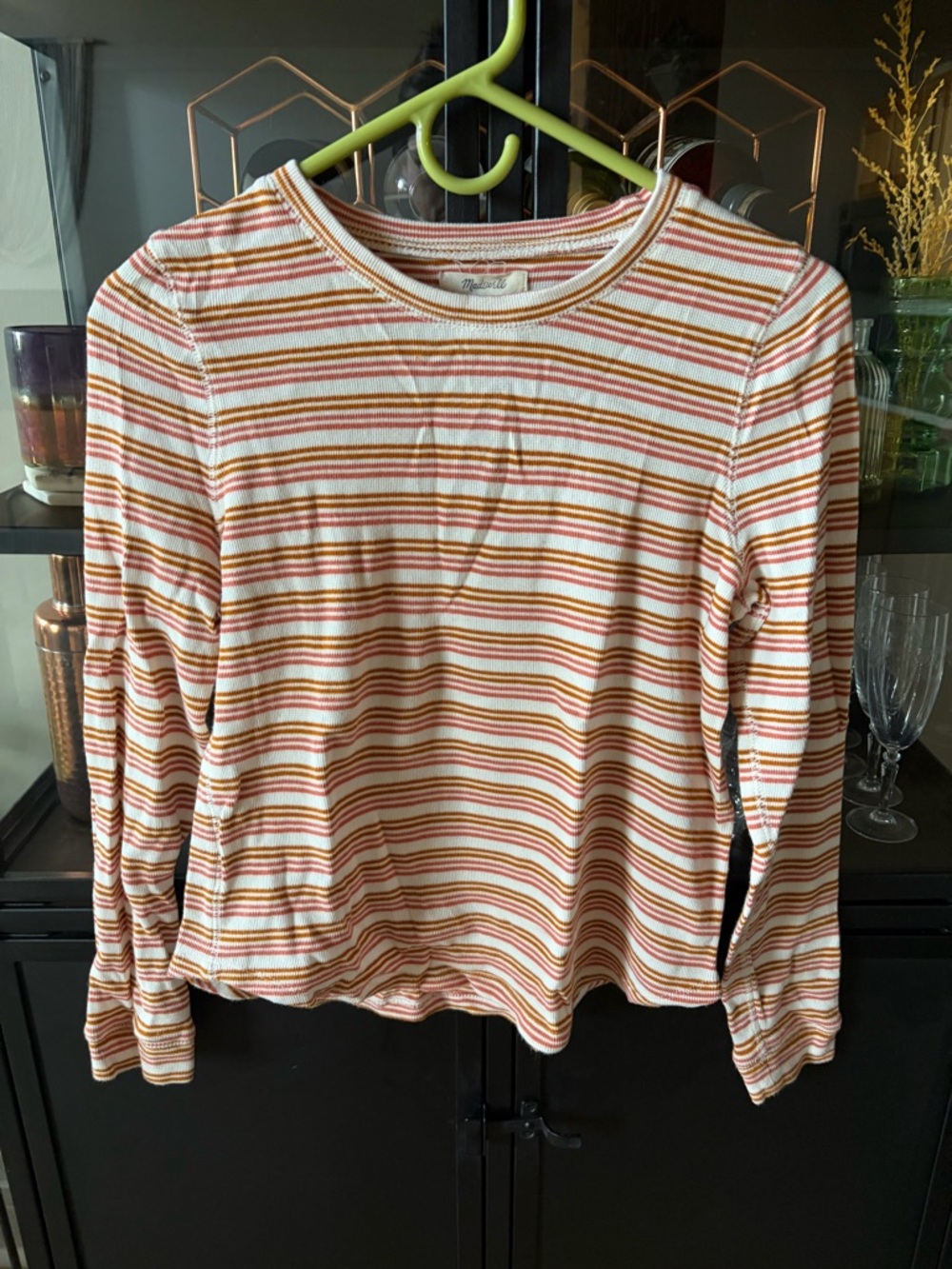 Madewell Striped Long-Sleeve Crewneck Top in Cream and Orange